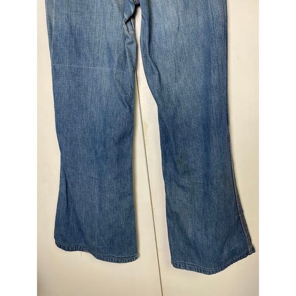 Vintage Red Snap Flare Jeans 1970s High Waist Wide Leg Bell Bottom Jeans Size 6 - Picture 6 of 16